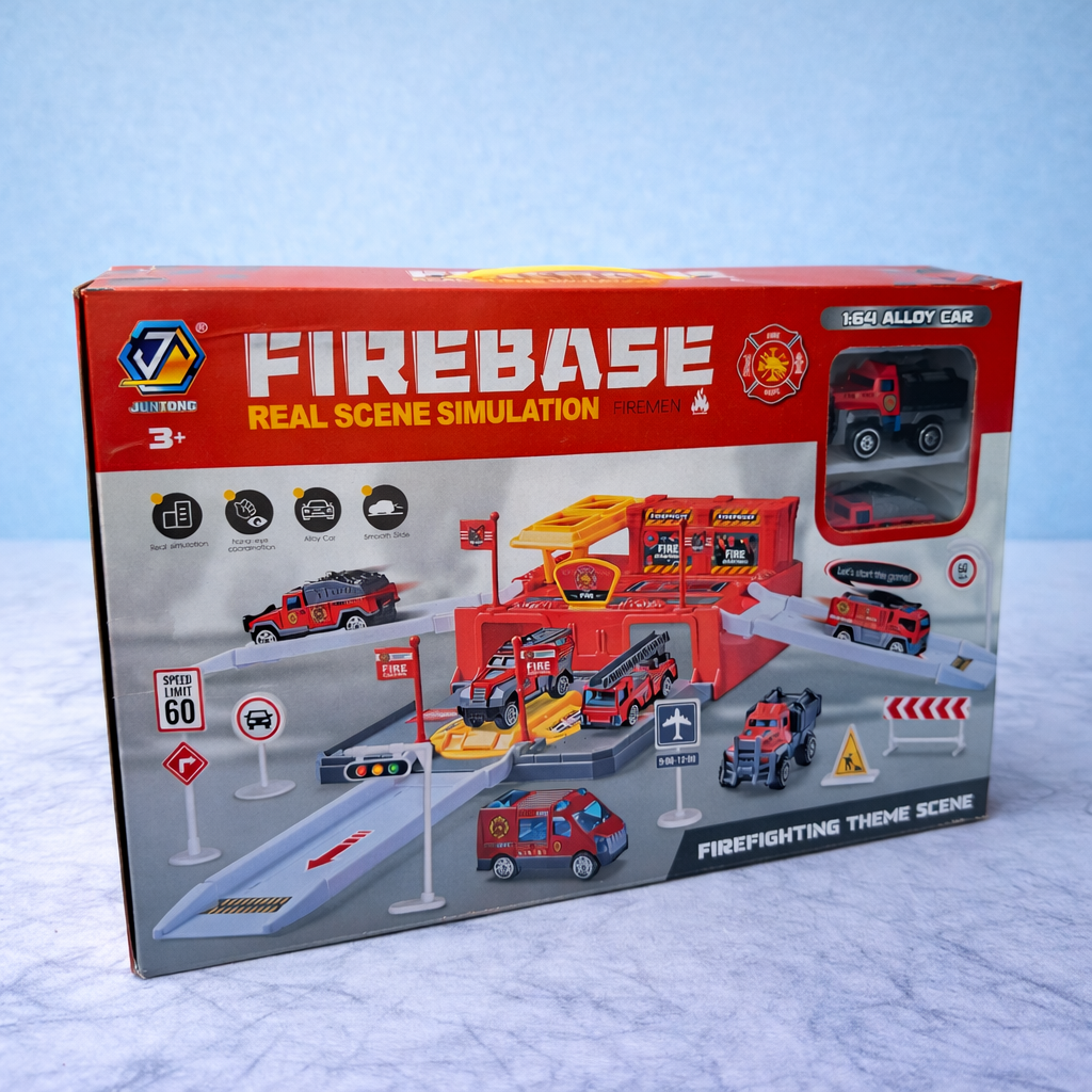Fire Base Toy Set with Fire Truck & Rotating Track | Kids Firefighter Playset with Vehicles & Accessories (3+ Years)