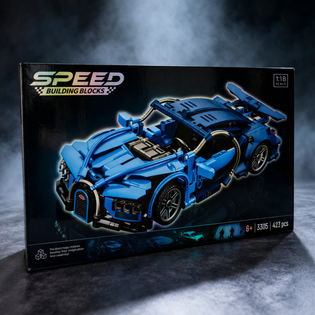Speed Building Blocks Supercar Set | 1:18 Scale Racing Car Model Kit with Pull Back Function (423 PCS, Age 6+)