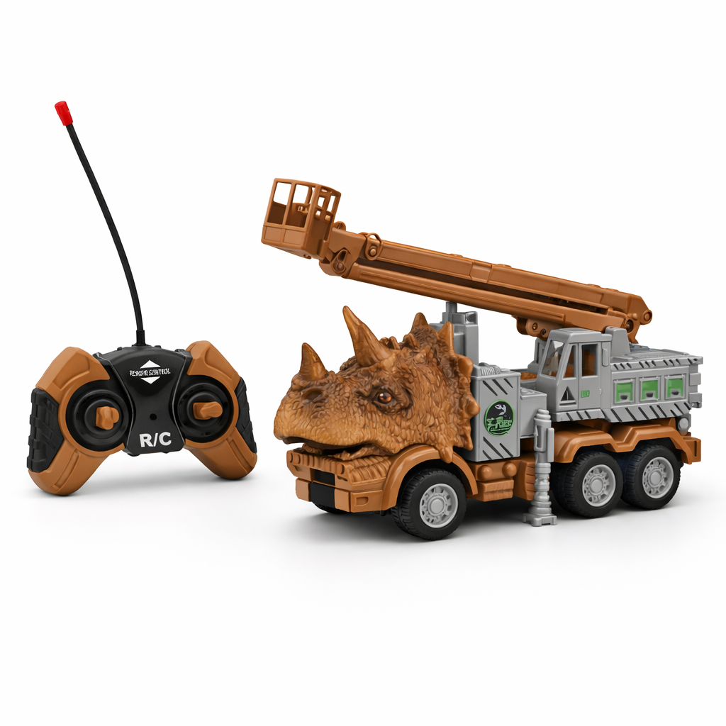 Remote Control Dinosaur Truck Toy with Crane | RC Construction Vehicle for Kids | Rechargeable R/C Dino Truck with Controller (3+ Years)