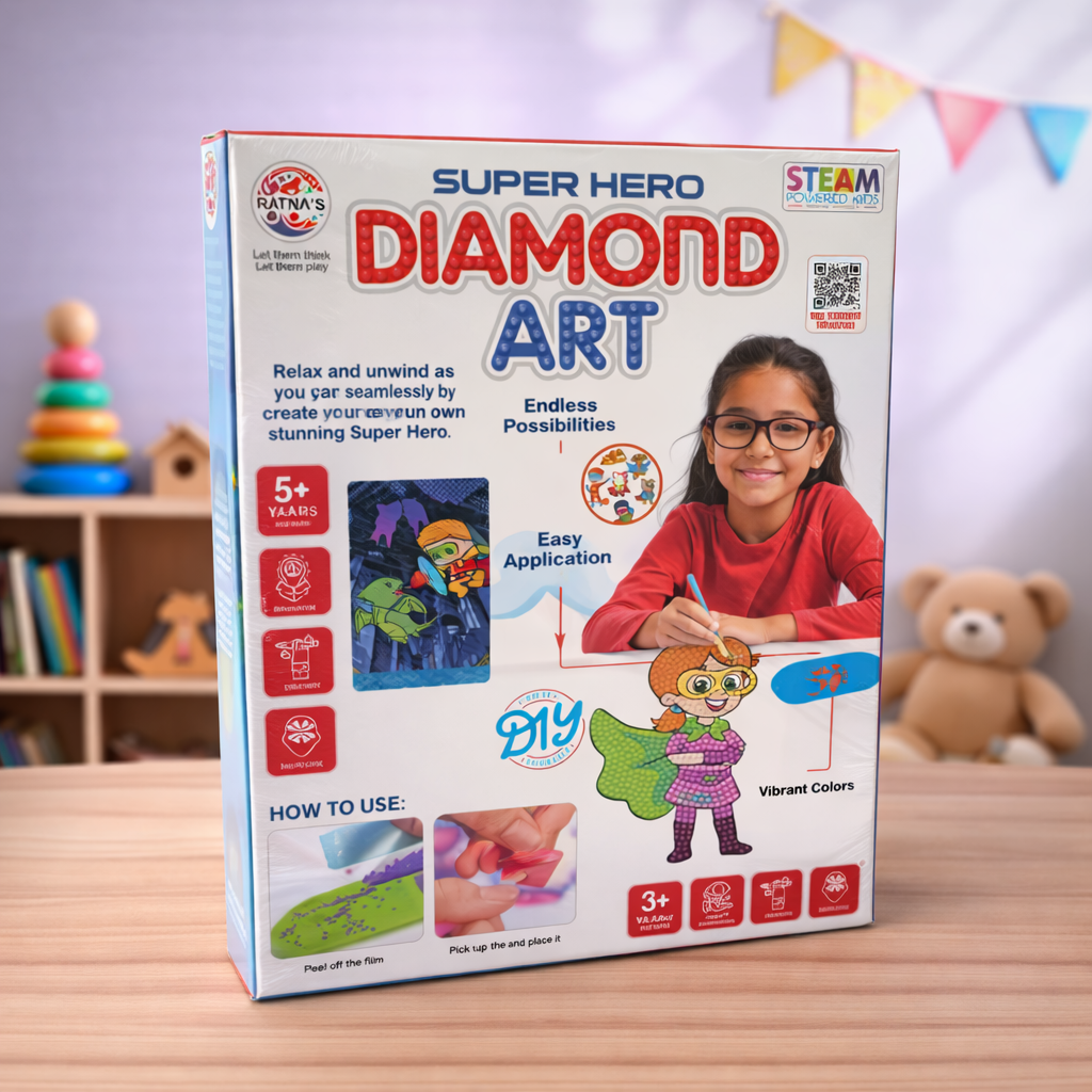 DIY Diamond Art Kit for Kids (5+ Years) – Super Hero Craft Set with Colorful Gems | Creative Activity Toy