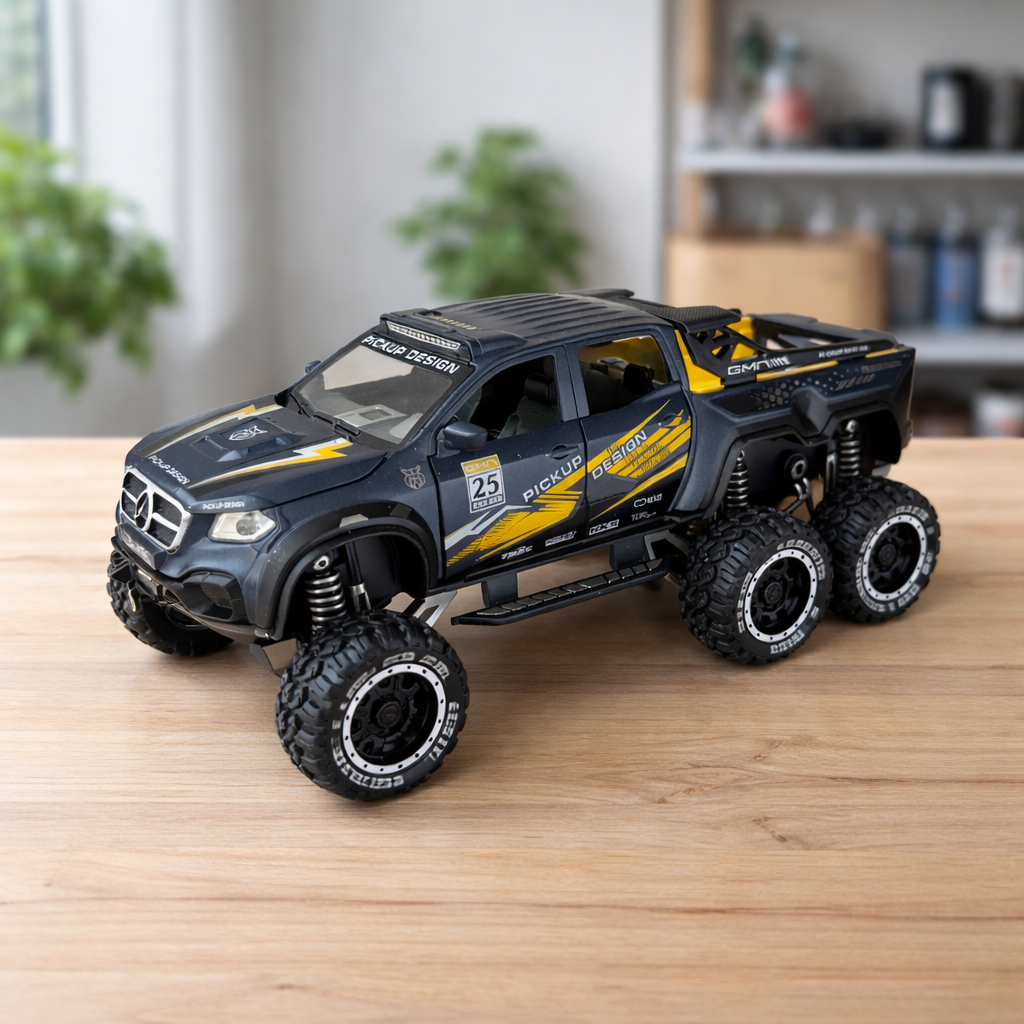 6-Wheel Die-Cast Pickup Truck Toy Car | Alloy Model with Openable Doors, Lights & Sound, Off-Road Kids Toy Vehicle