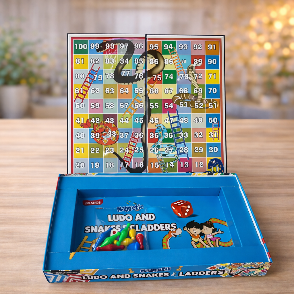 Magnetic Ludo & Snakes and Ladders Board Game for Kids & Family (2–4 Players) – Travel-Friendly Folding Game Set | Ages 5+