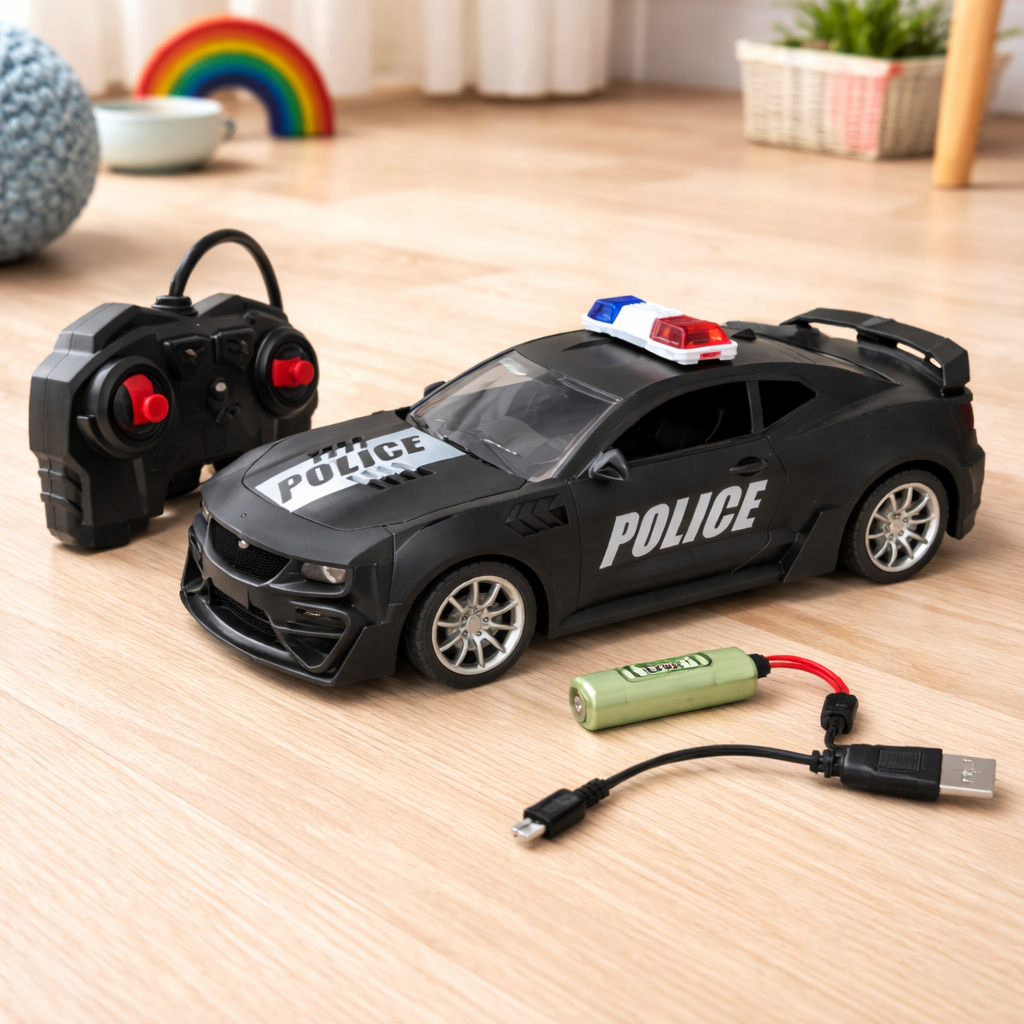 1:18 Scale RC Police Racing Car with Remote Control, Rechargeable Battery & LED Lights – High Speed Toy Car for Kids (3+ Years)