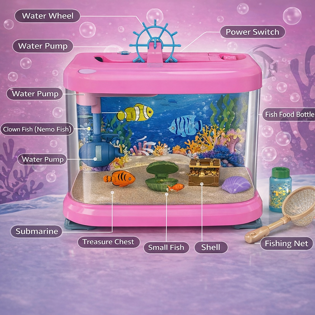 Mini Fish Tank Toy Set for Kids with Floating Fish & Accessories | Battery Operated Aquarium Playset | Educational & Interactive Toy (3+ Years)