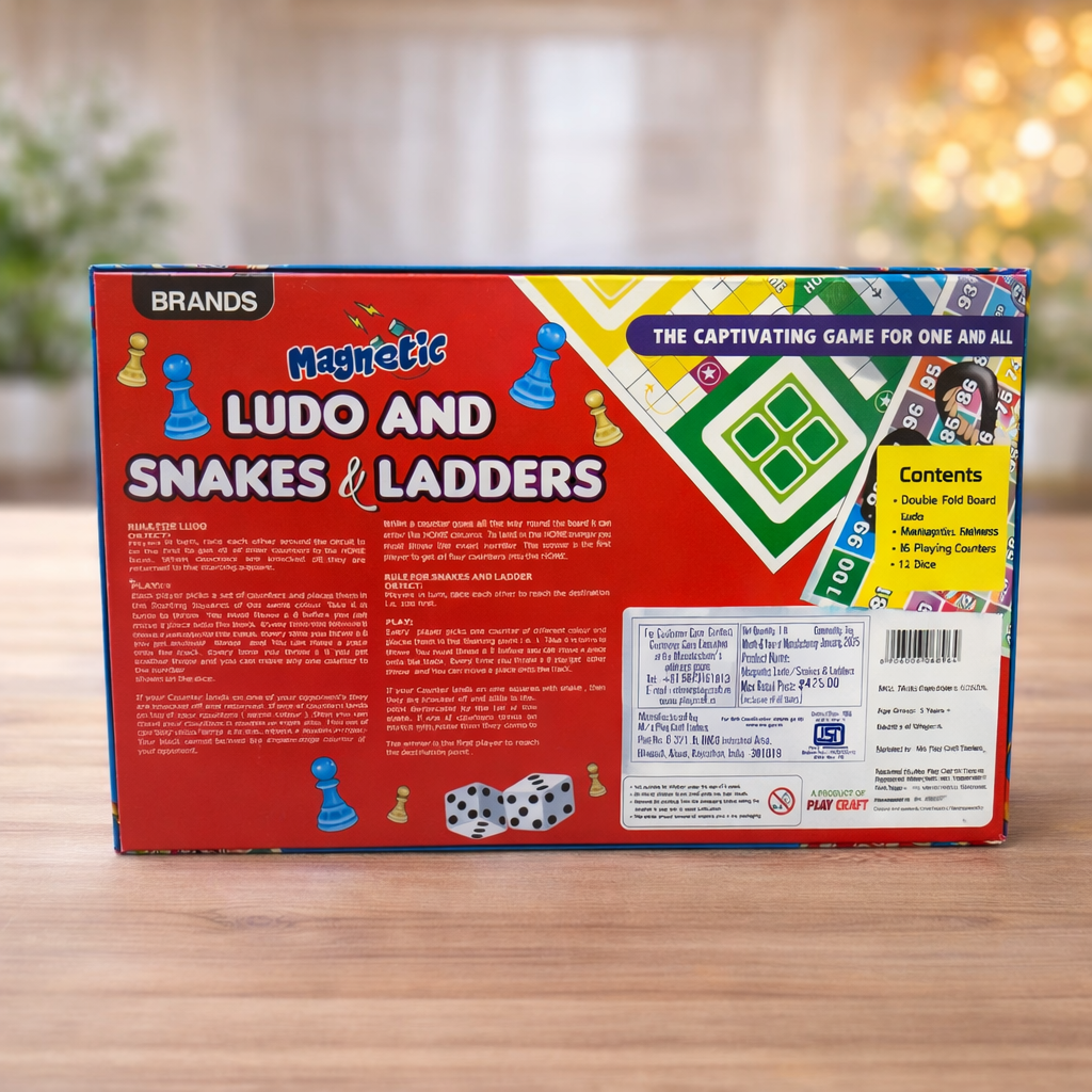 Magnetic Ludo & Snakes and Ladders Board Game for Kids & Family (2–4 Players) – Travel-Friendly Folding Game Set | Ages 5+