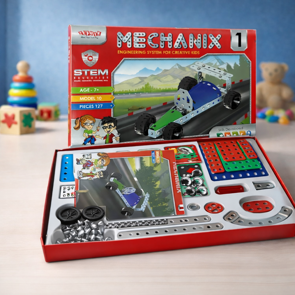 Mechanix 1 STEM Engineering Kit for Kids (Age 7+) | 127 Pieces DIY Construction Set | Educational Building Toy for Creative Learning