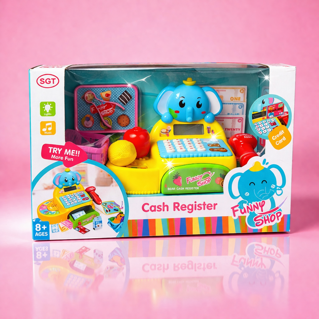 Kids Cash Register Toy Set with Scanner & Accessories | Funny Shop Pretend Play Toy with Lights & Music | Educational Role Play Toy for Children 3+